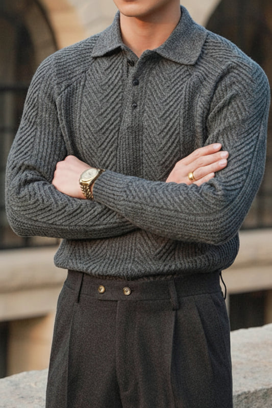 Cable Knit Long Sleeve Sweater for Men