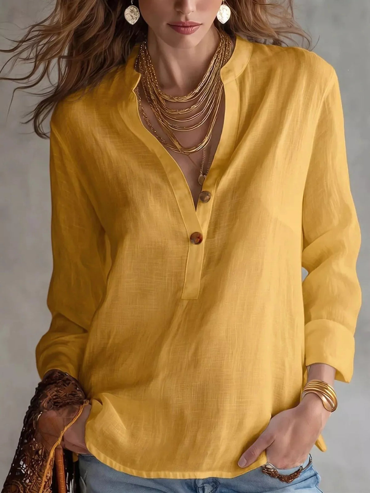 Women's Button Detail Long Sleeve Blouse