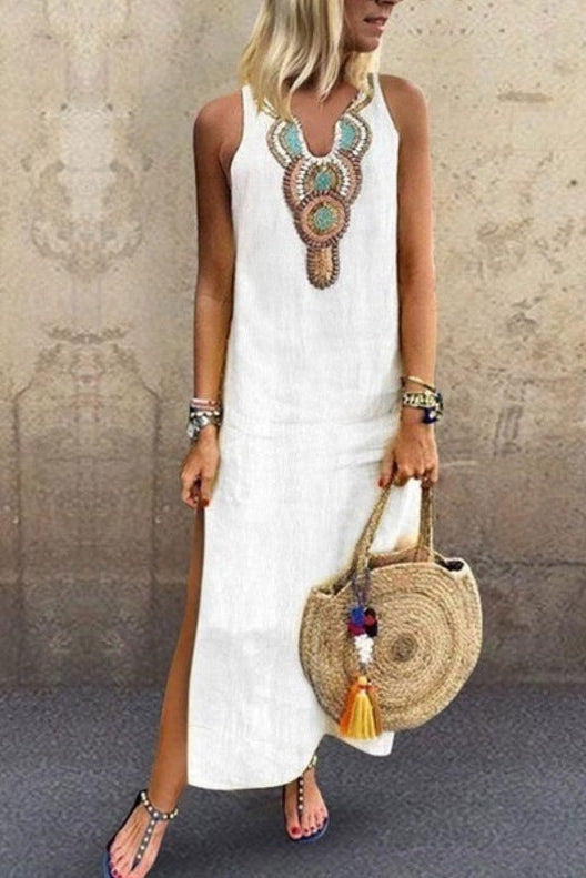 Women's Boho Sleeveless V-Neck Midi Dress