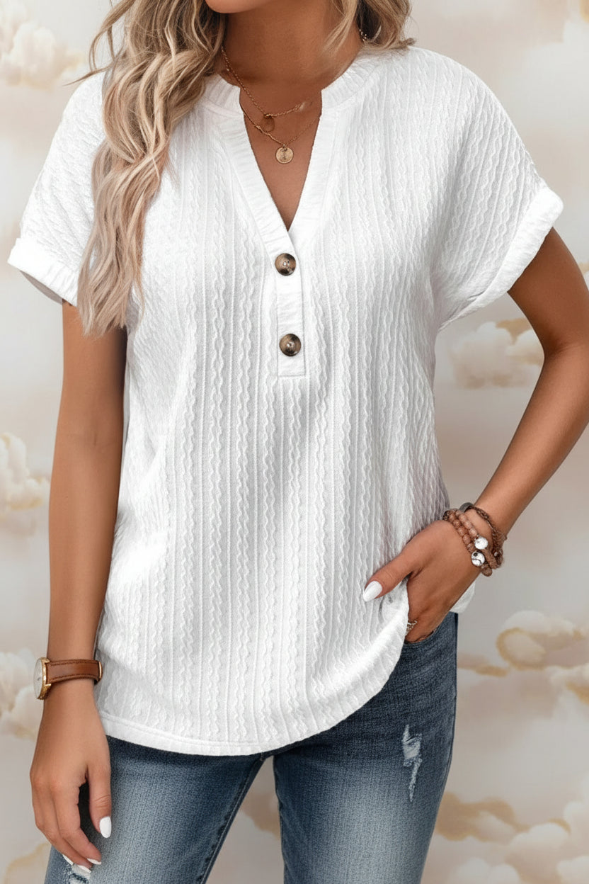 Women's Relaxed V-Neck Button Casual Top