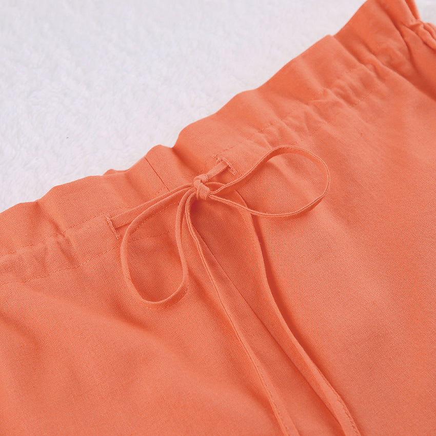 Women's Cotton Linen Lounge Set — Crop Top & Wide Leg Pants
