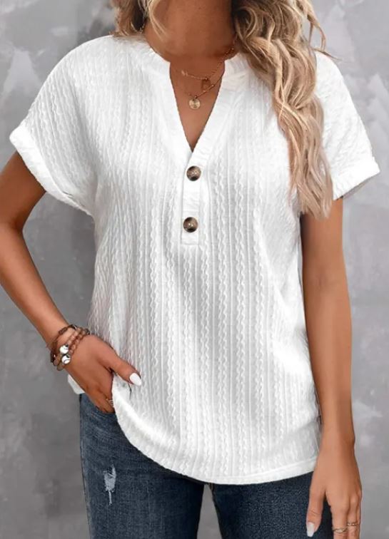 Women's Relaxed V-Neck Button Casual Top