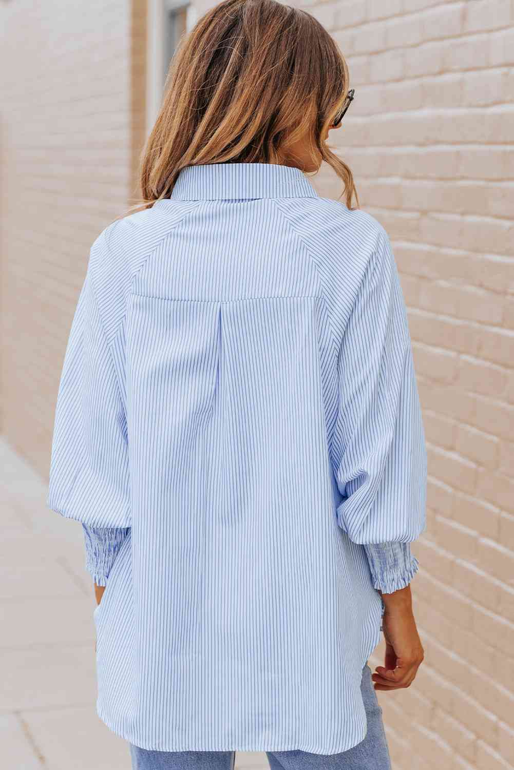 Women's Striped Lantern Sleeve Button-Down Shirt