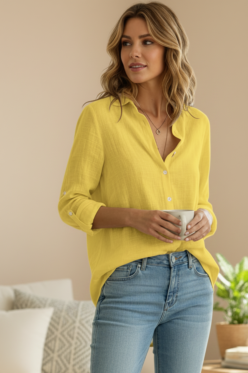 Women's Casual Loose Linen Shirt in Solid Color