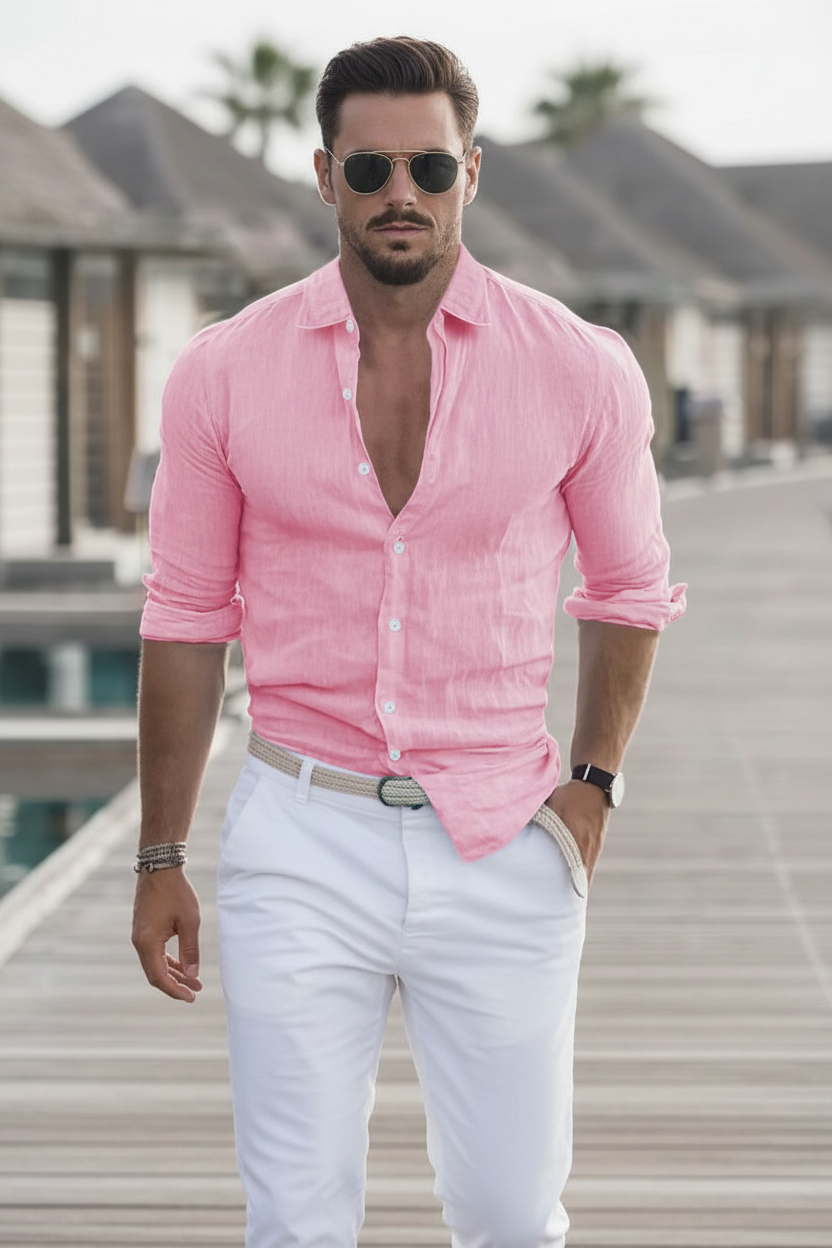 Men's Linen Long Sleeve Shirt — Relaxed Fit | 14 Colors | Sizes S–5XL