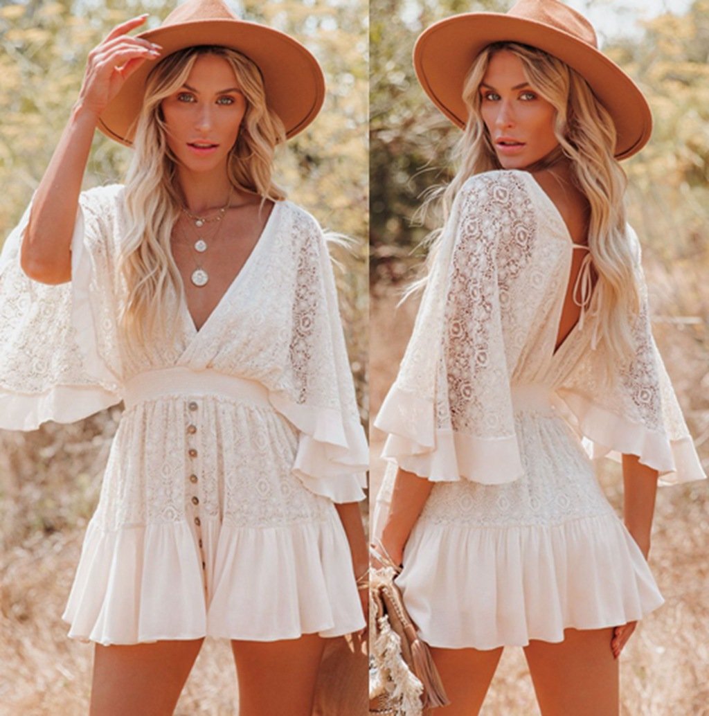 Southern Style Lace Doll Sleeve Dress