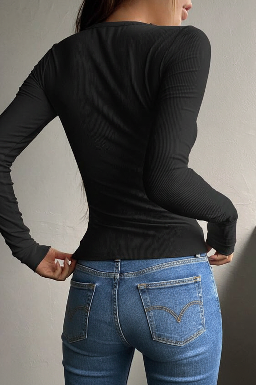 Women's Half-Button Long Sleeve T-Shirt