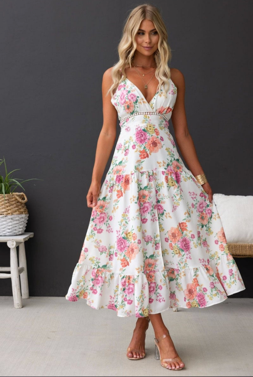 Floral Spaghetti Strap Midi Dress for Women
