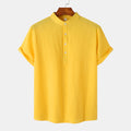Men's Cotton Linen Short Sleeve Shirt | Stand Collar Henley