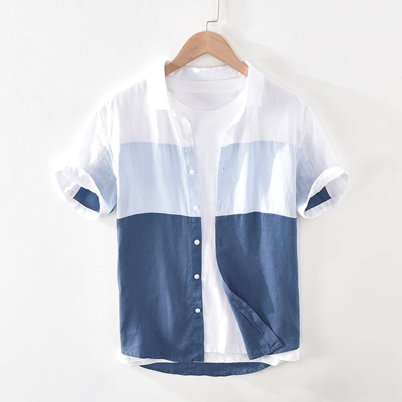 Men's Short Sleeve Patchwork Linen Shirt