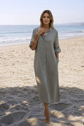 Women's Black Linen Shirt Dress | Button-Down Midi | Plus Size S–5XL