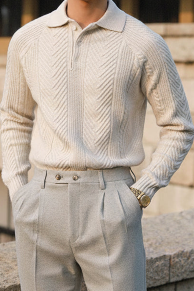 Cable Knit Long Sleeve Sweater for Men