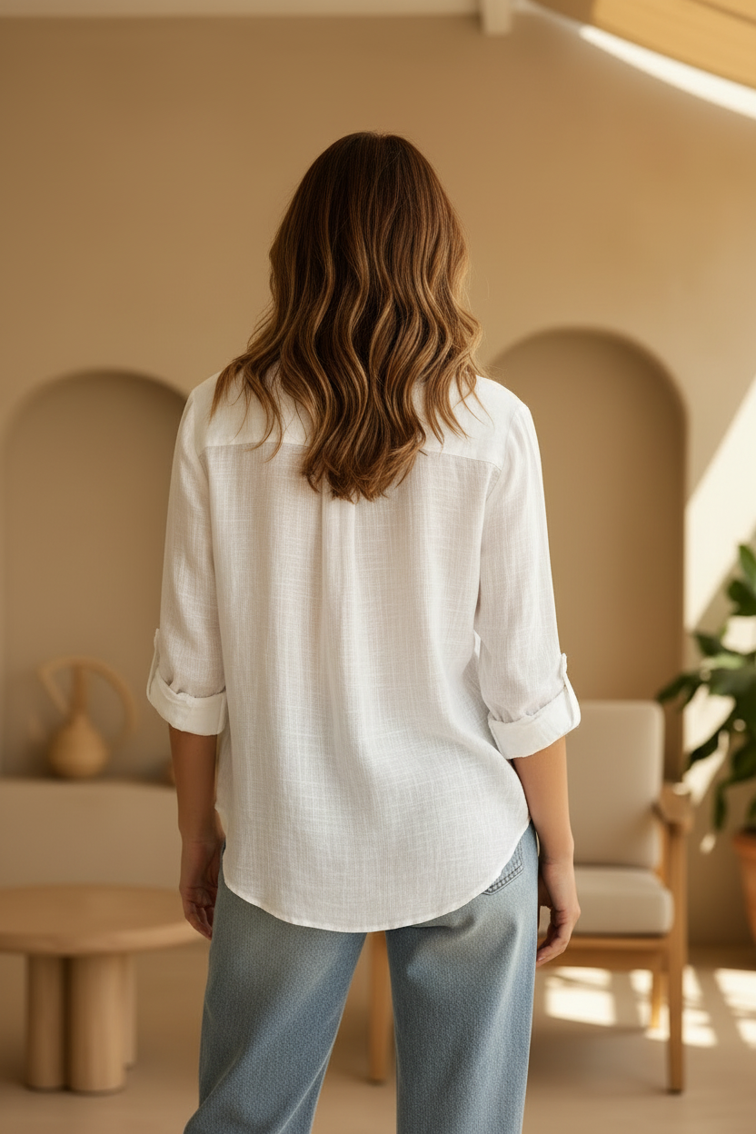 Women's Casual Loose Linen Shirt in Solid Color