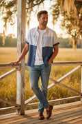 Men's Short Sleeve Patchwork Linen Shirt