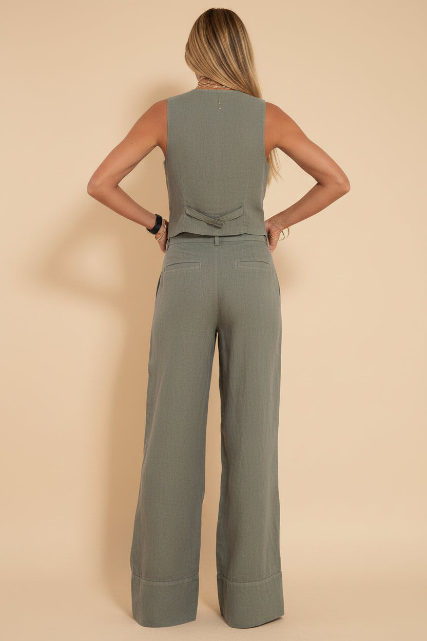 Fashionable Vest and Pants Cotton-Linen Set