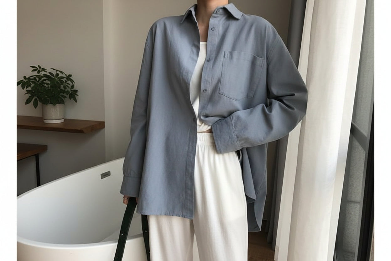 Women's Oversized Cotton-Linen Boyfriend Shirt