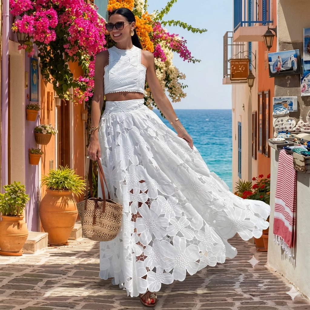 Floral Lace Tank and Skirt Set