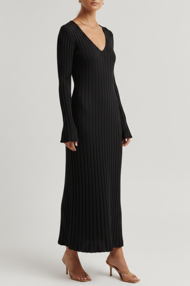 Women's Khaki Ribbed Knit Maxi Dress Front View