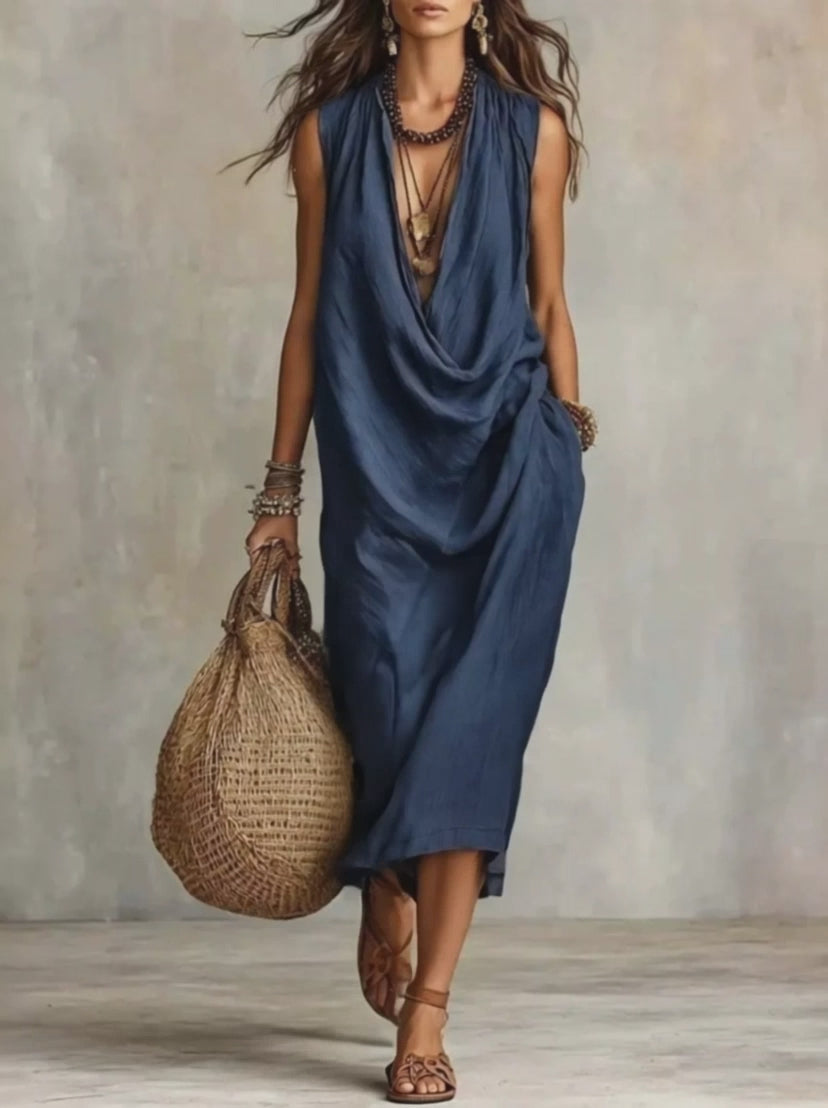 Women's Cowl Neck Sleeveless Midi Dress