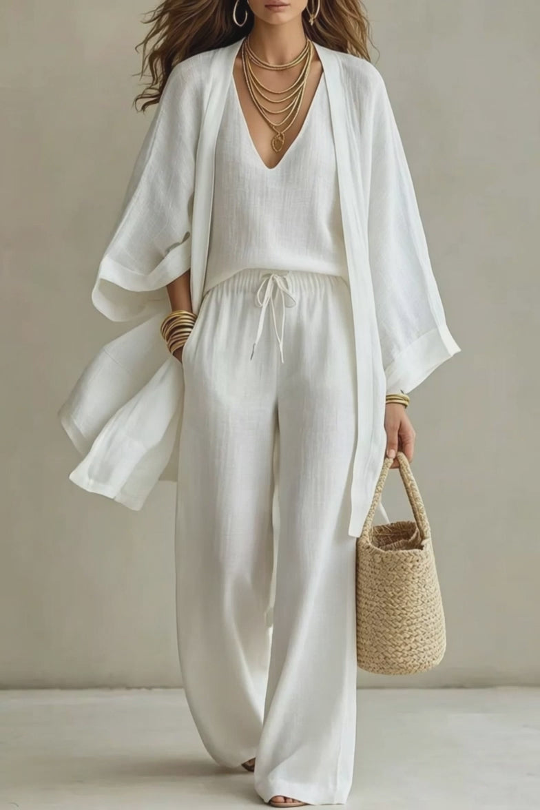 V-Neck Cardigan & Wide-Leg Pants Set