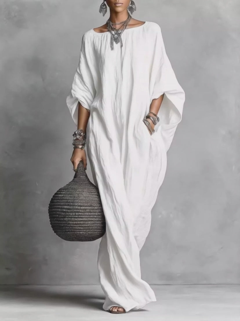 Women's Loose Fit Boat Neck Maxi Dress with Pockets
